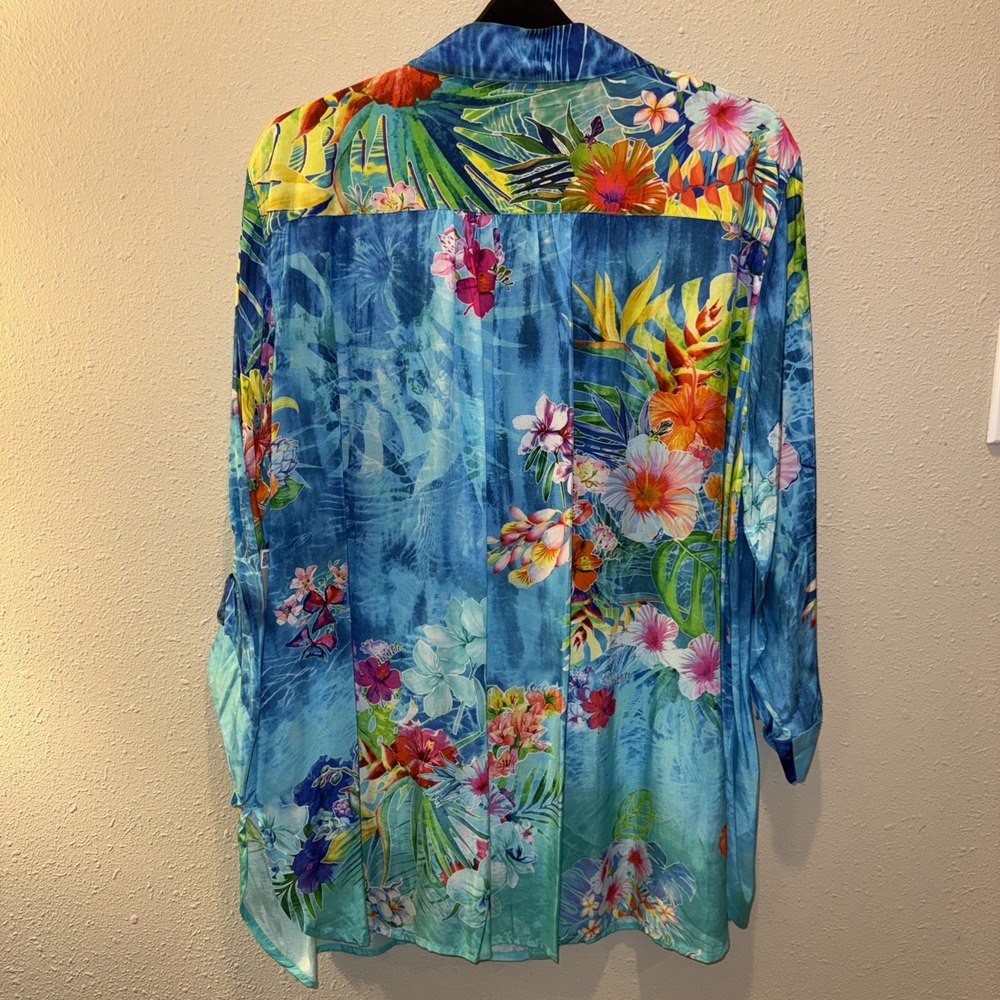 John Mark Shirt Top Women 2X Island Dreaming Floral Print Colorful Blue Boho NEW - Picture 6 of 10